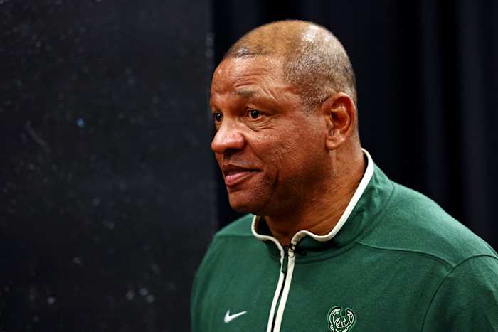 Milwaukee Bucks head coach Doc Rivers walks to the locker room at halftime of the game against the Phoenix Suns